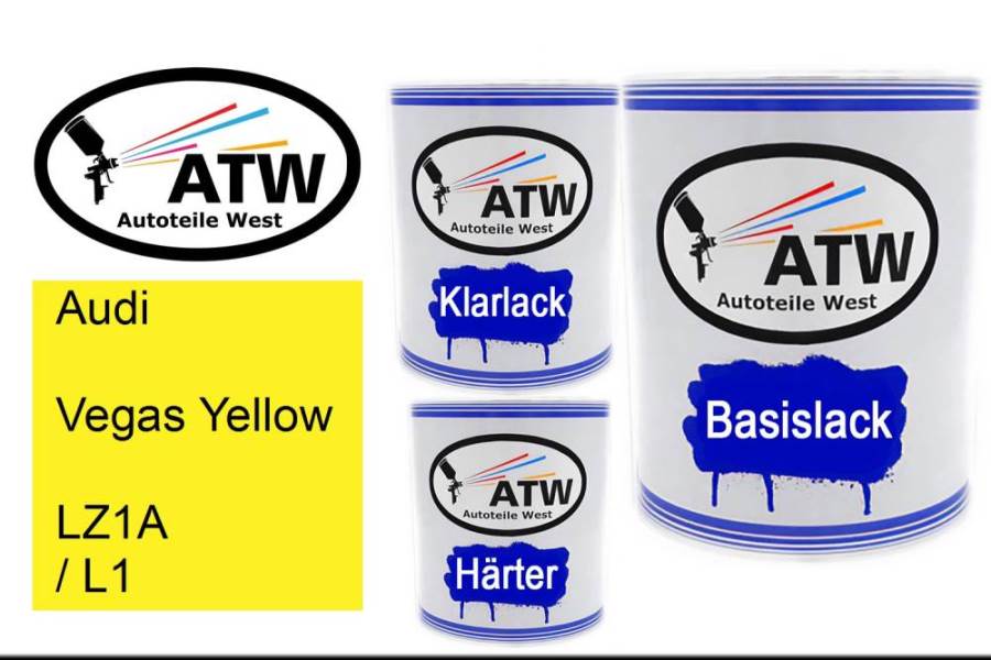 Audi, Vegas Yellow, LZ1A / L1: 1L Lackdose + 1L Klarlack + 500ml Härter - Set, von ATW Autoteile West.